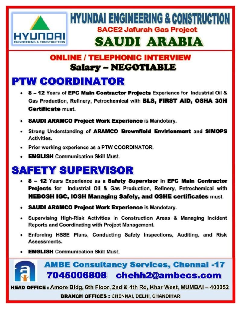 Saudi Arabia Jobs 2026 – Hyundai Engineering & Construction Hiring | Jafurah Gas Project | Apply Now