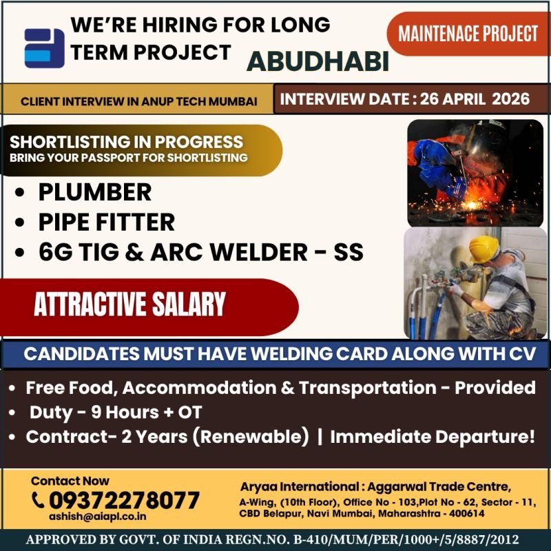 Hiring for Abu Dhabi – Long Term Maintenance Project