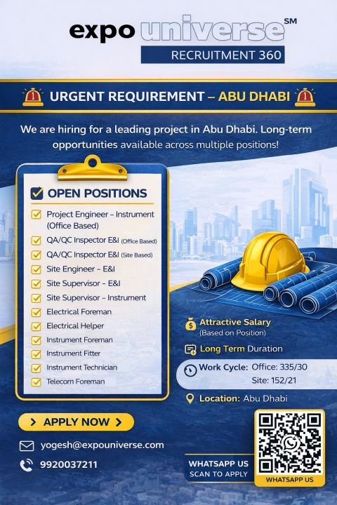 UAE Jobs 2026 – Urgent hiring for a leading long-term project in Abu Dhabi