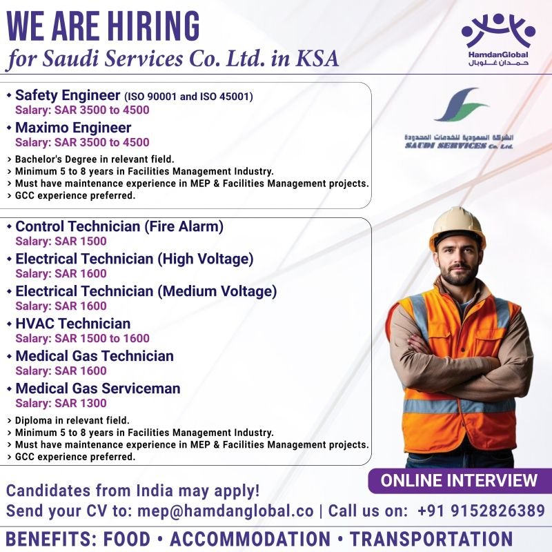 hiring for Saudi Services Co. Ltd. in Saudi Arabia
