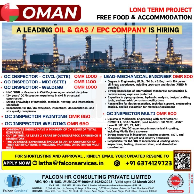 Oman : hiring for a long-term oil & gas / EPC project 