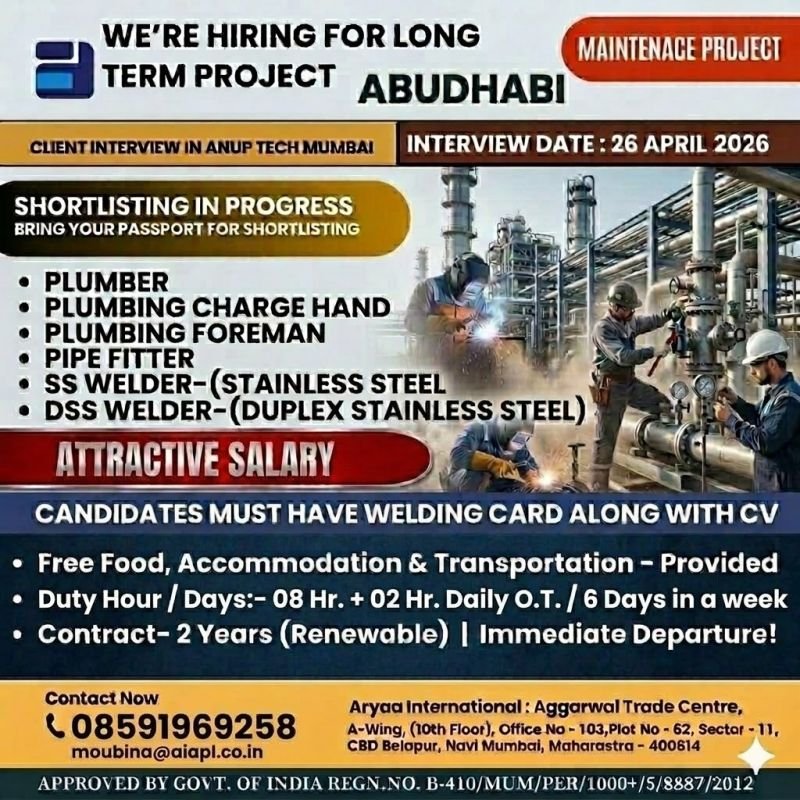 Hiring For Maintenance Project in Abu Dhabi