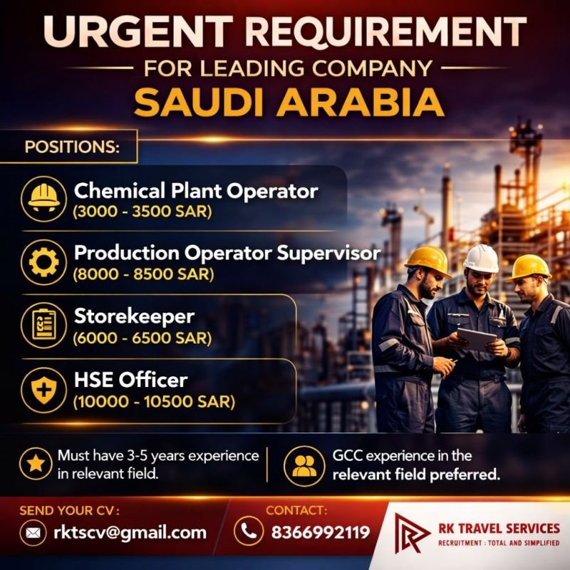 Saudi Arabia : Urgent Requirement for Leading Company