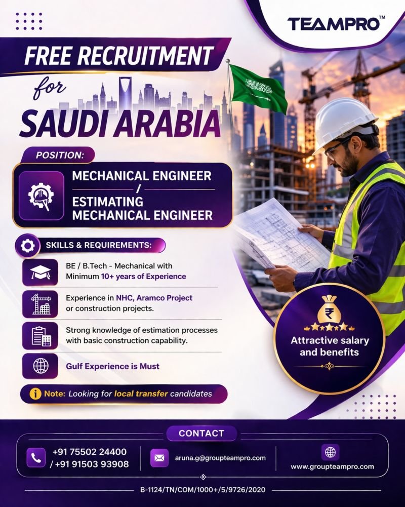 Free Recruitment For Saudi Arabia - Apply Today