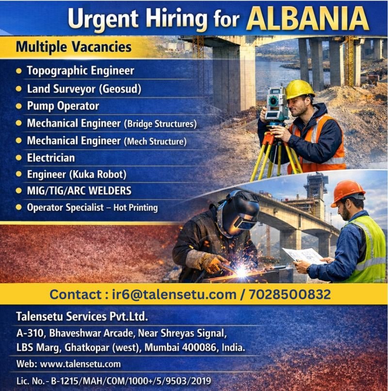 Albania Jobs 2026: Urgent Hiring for Engineers, Welders, Electricians & Surveyors | Apply Now