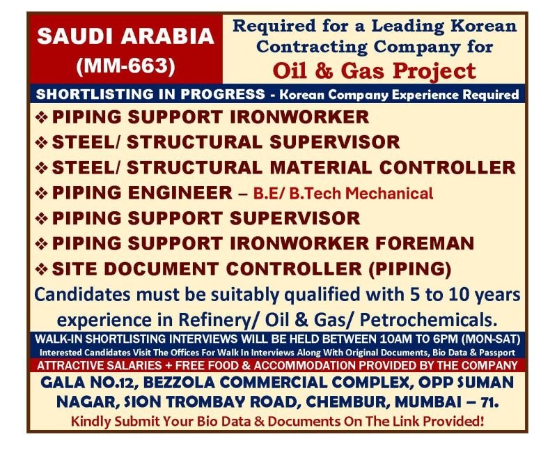Saudi Arabia Oil & Gas Jobs 2026: Hiring for Piping Engineers, Supervisors & Ironworkers