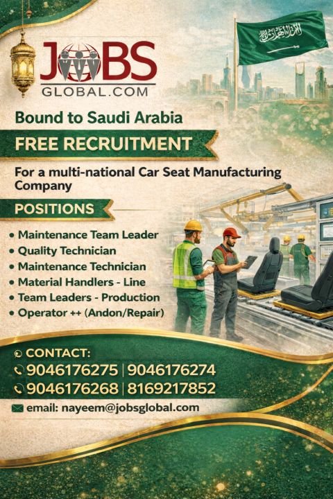 Free Recruitment Jobs in Saudi Arabia for Car Seat Manufacturing Company – Apply Now