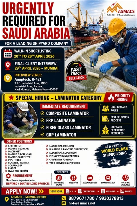 Saudi Arabia Shipyard Jobs 2026 – Urgently Required for Leading Company 