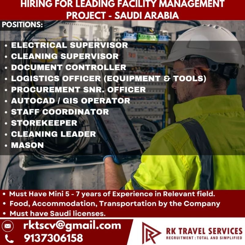 Saudi Arabia Facility Management Jobs 2026 – Free Recruitment | Multiple Vacancies Apply Now