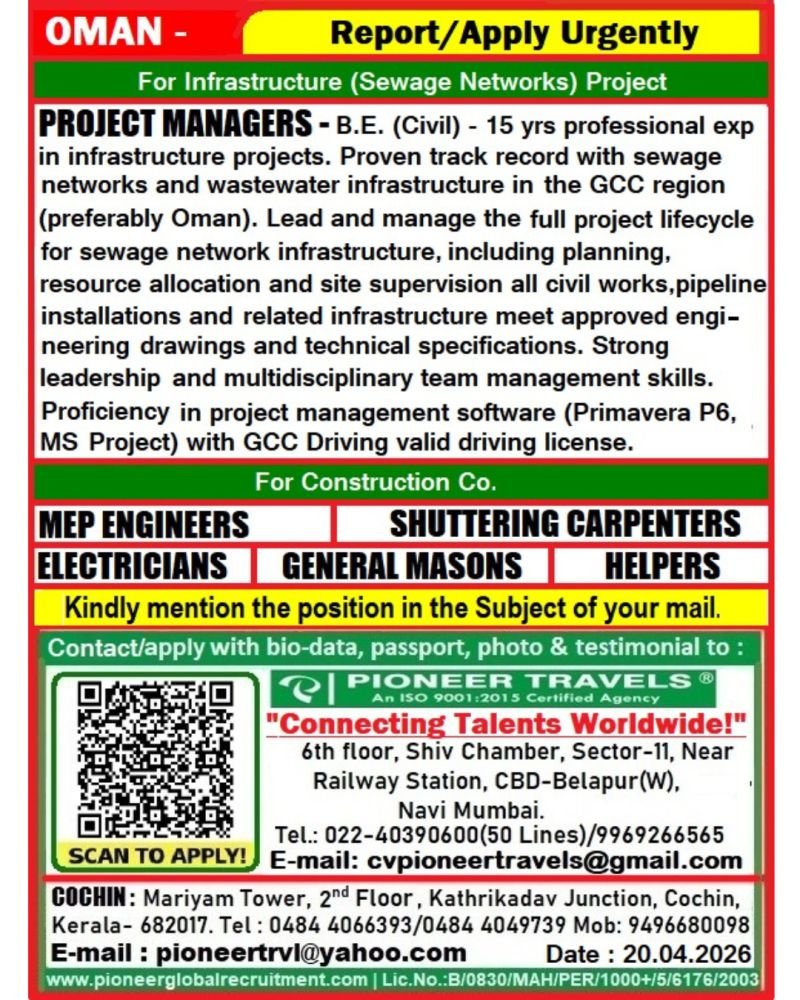 Oman Infrastructure Jobs 2026 – Urgent Hiring | Apply Now