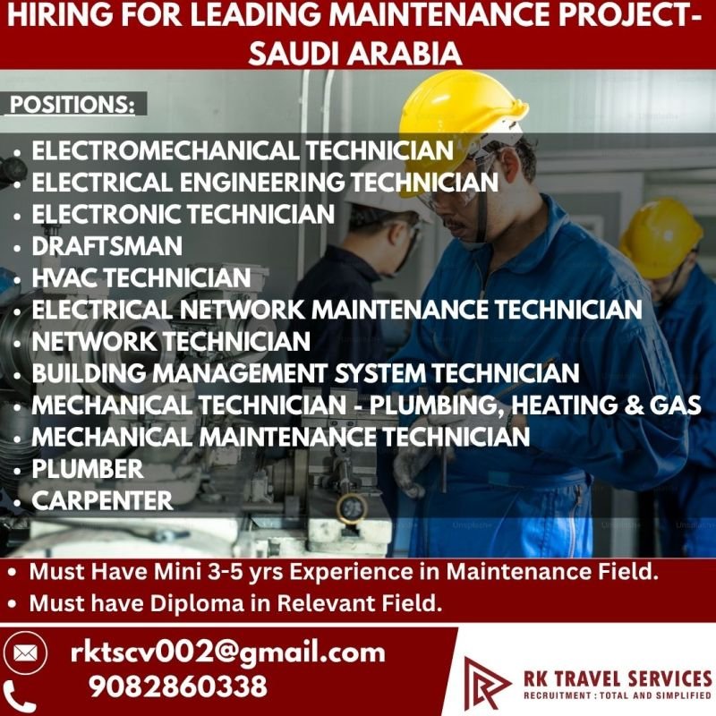 Saudi Arabia Maintenance Jobs 2026 – Hiring Urgently