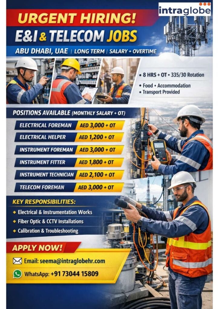 UAE E&I and Telecom Jobs 2026 – Urgent Hiring in Abu Dhabi | Apply Now
