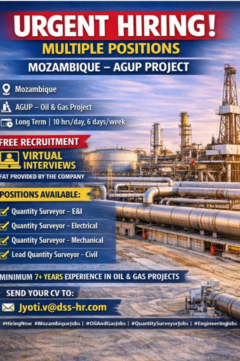 Urgent Oil & Gas Jobs in Mozambique – AGUP Project Hiring 