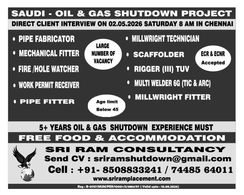 Saudi Arabia Oil & Gas Shutdown Jobs 2026 – Multiple Vacancies
