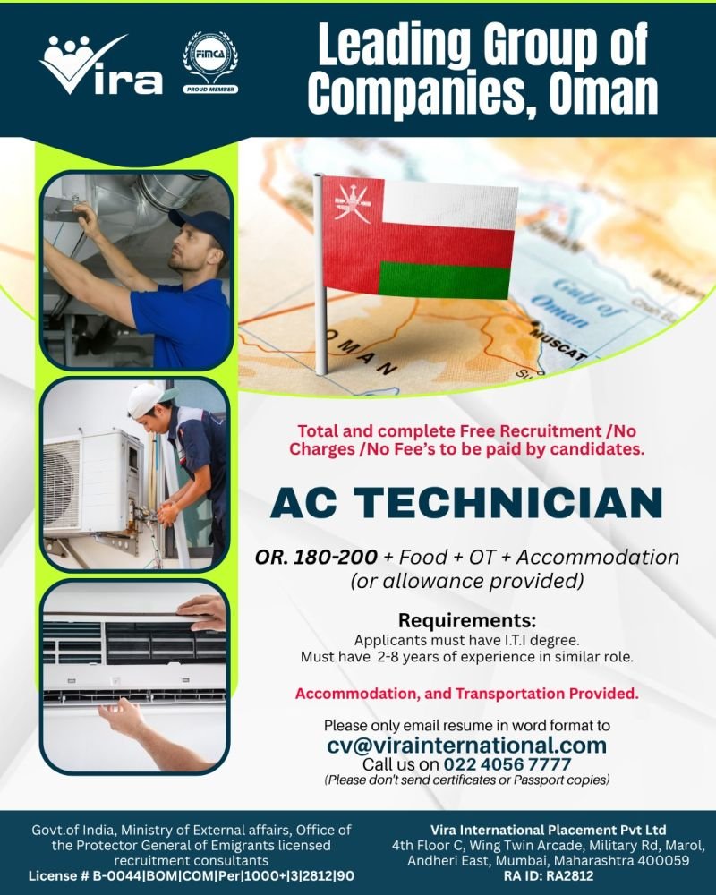 Hiring AC Technicians for a Leading Group in Oman