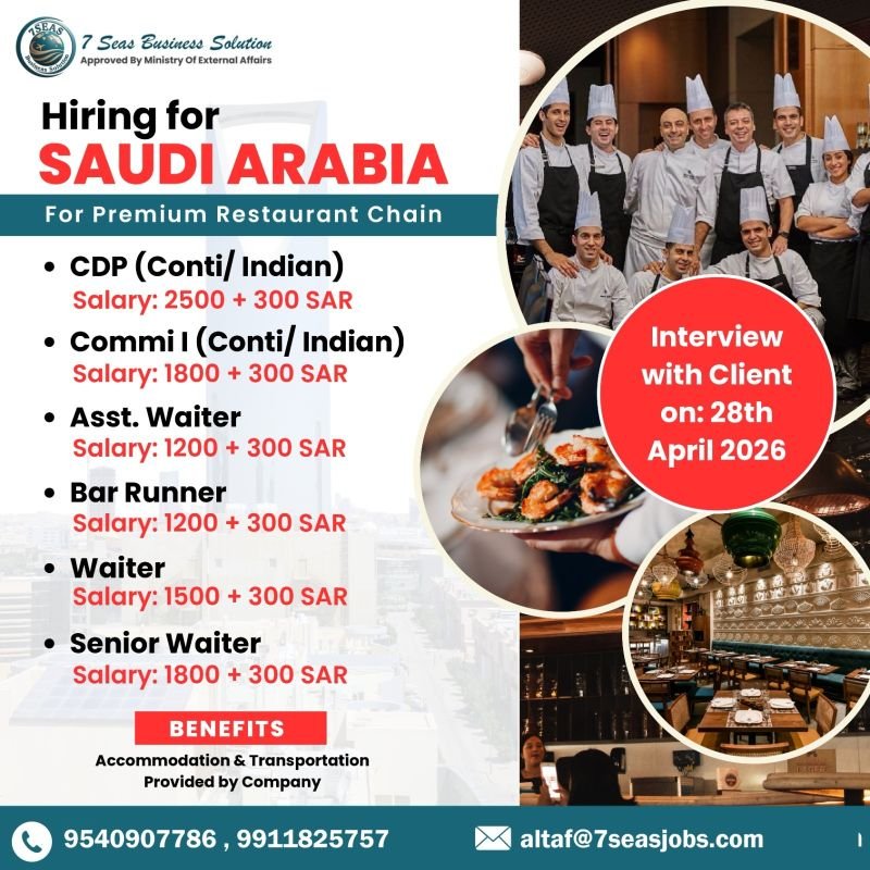 Urgent Hiring for Saudi Arabia – Premium Restaurant Chain.