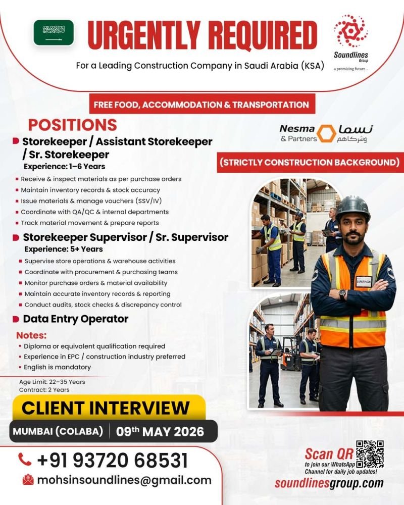Hiring For a Leading Construction Company in Saudi Arabia (KSA)