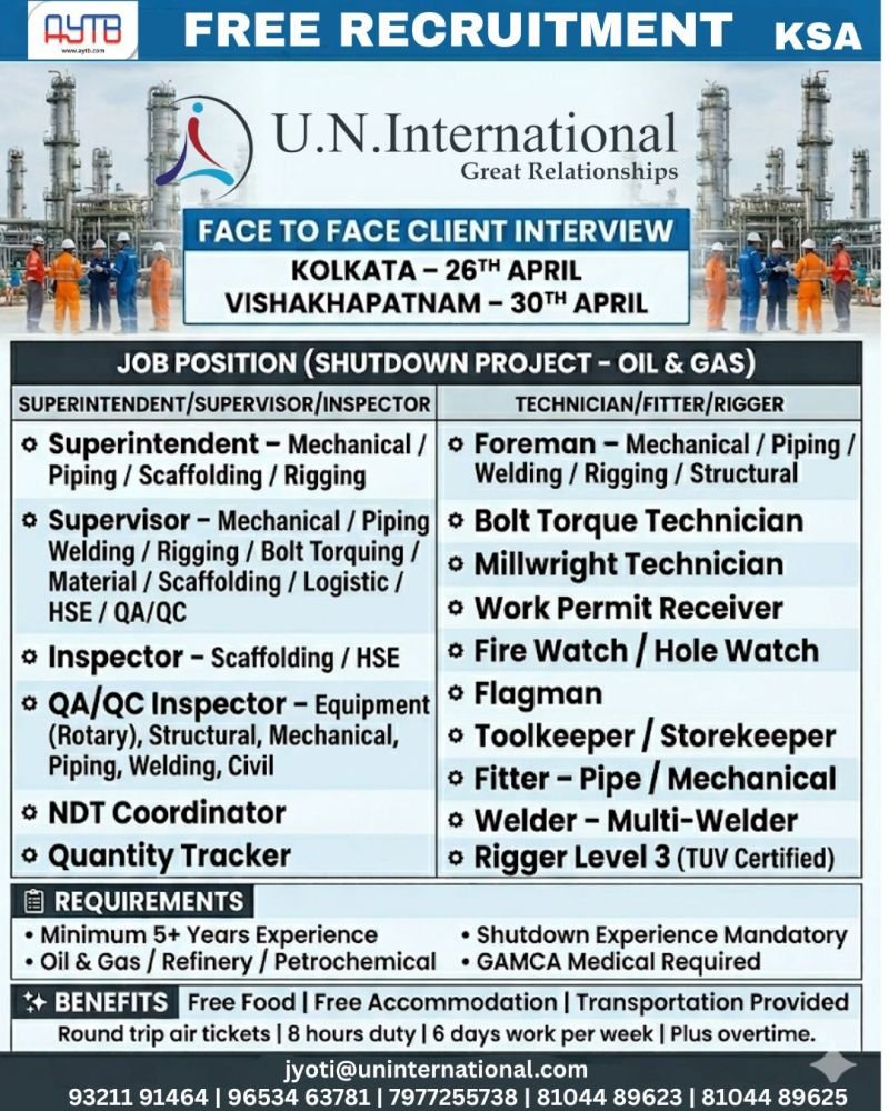 Hiring for Oil & Gas Shutdown Project in Saudi Arabia