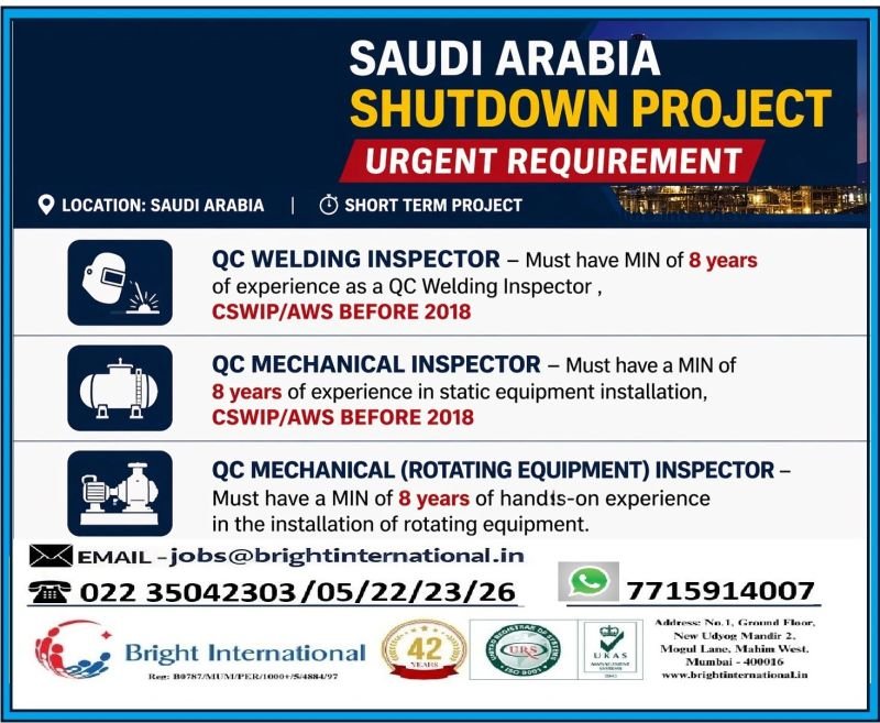 Saudi Arabia Jobs 2026 – Shutdown Project Hiring | Apply Now