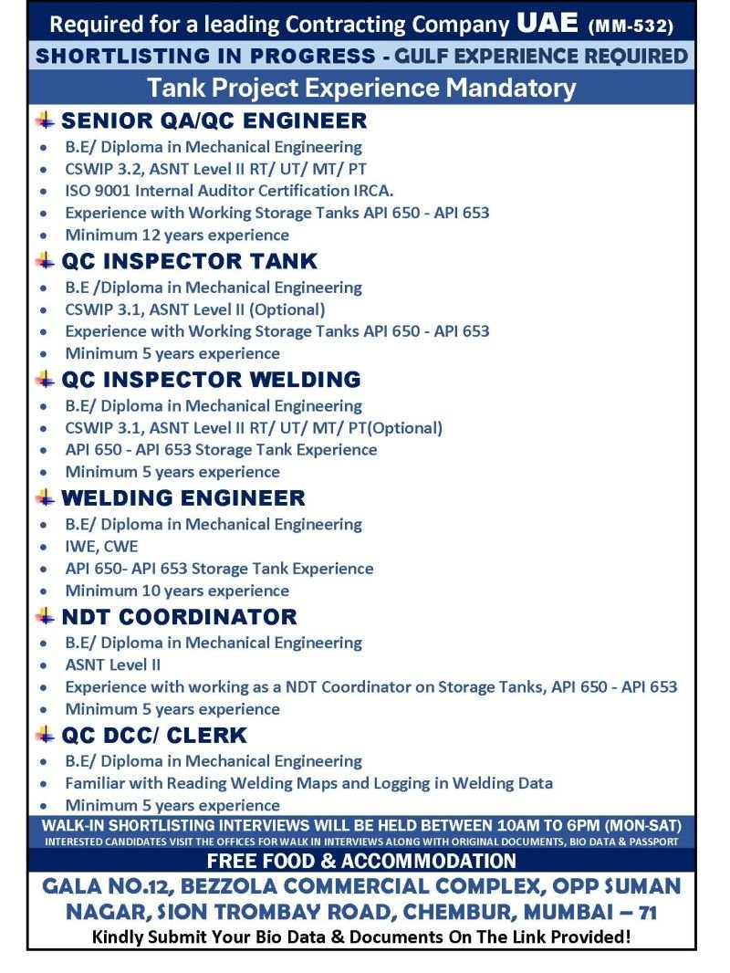 Hiring For A leading contracting company in the United Arab Emirates (UAE)