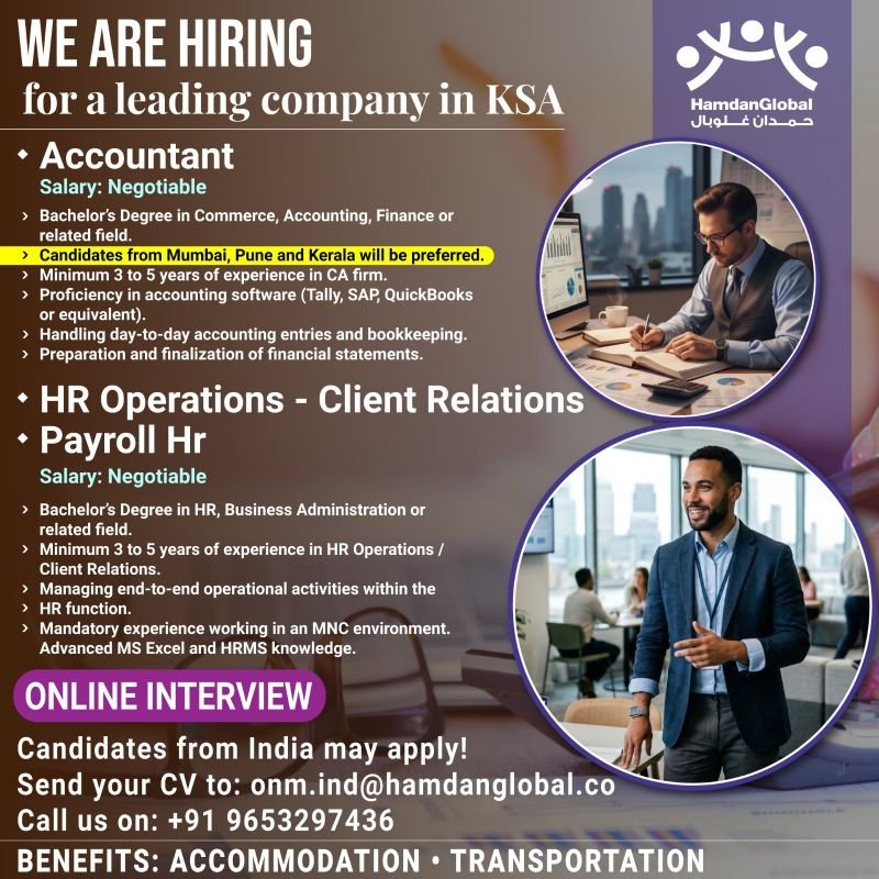 hiring for a leading company in Saudi Arabia