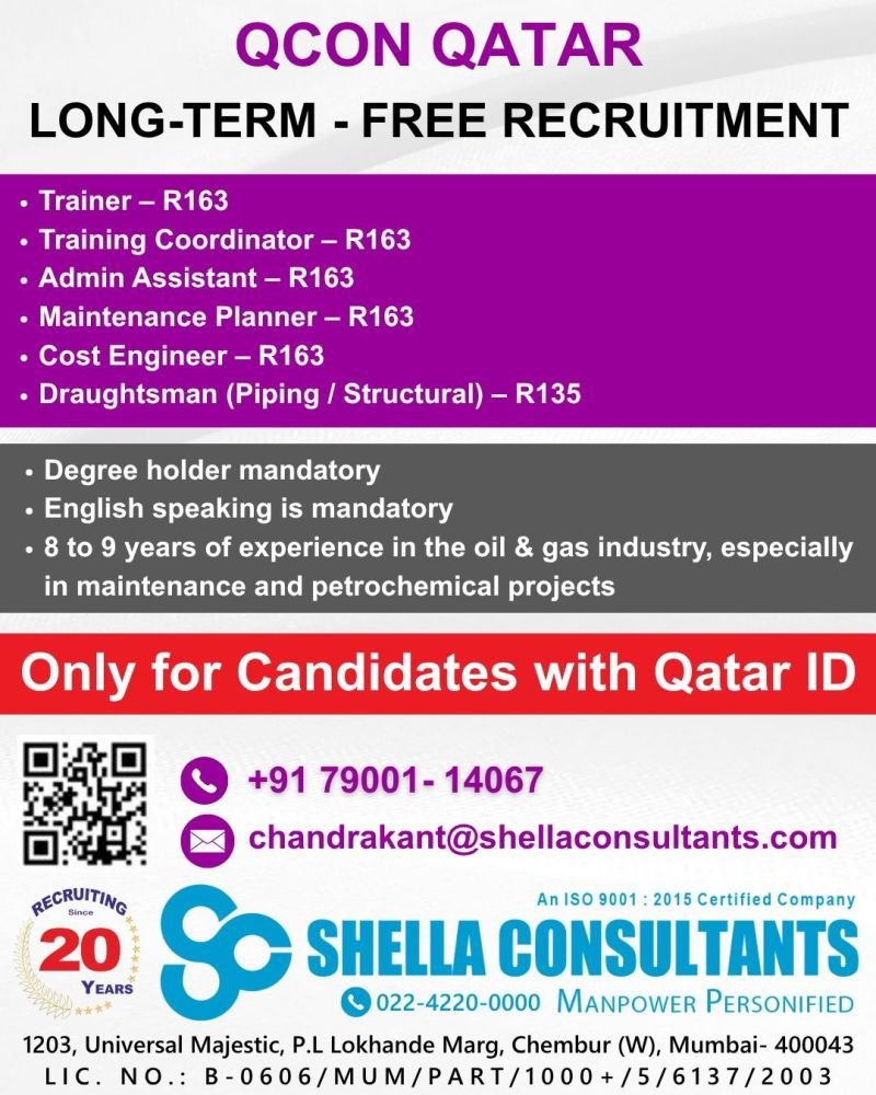 Qatar Jobs 2026 – QCON Long-Term Oil & Gas Jobs | Free Recruitment | Apply Now