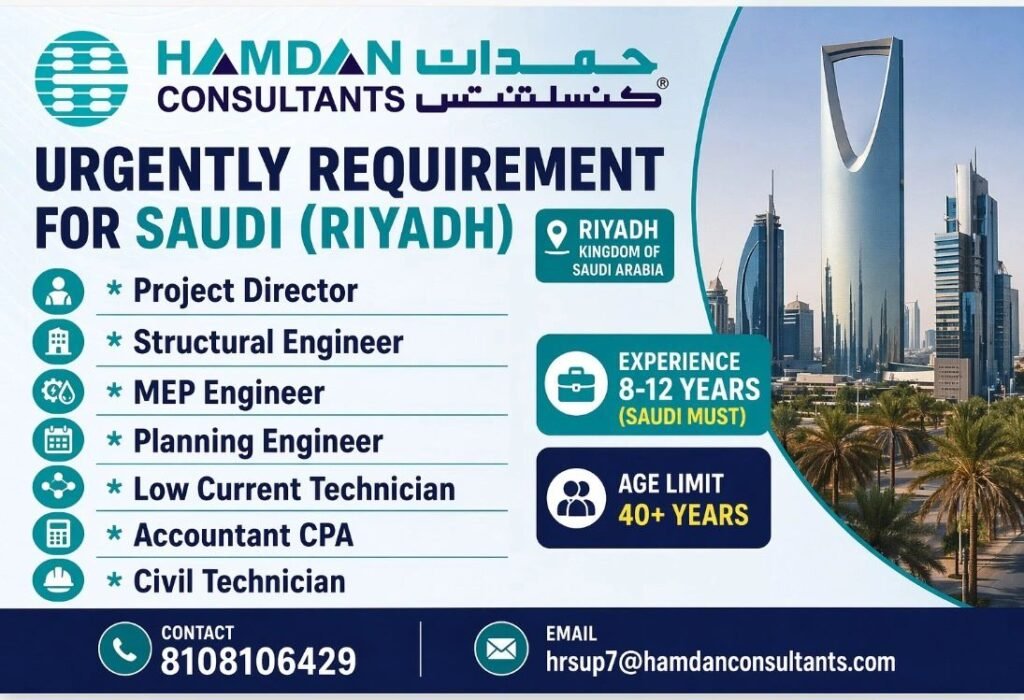 Saudi Arabia Jobs 2026 | Riyadh Hiring for Engineers, Project Director & Technicians | Apply Now