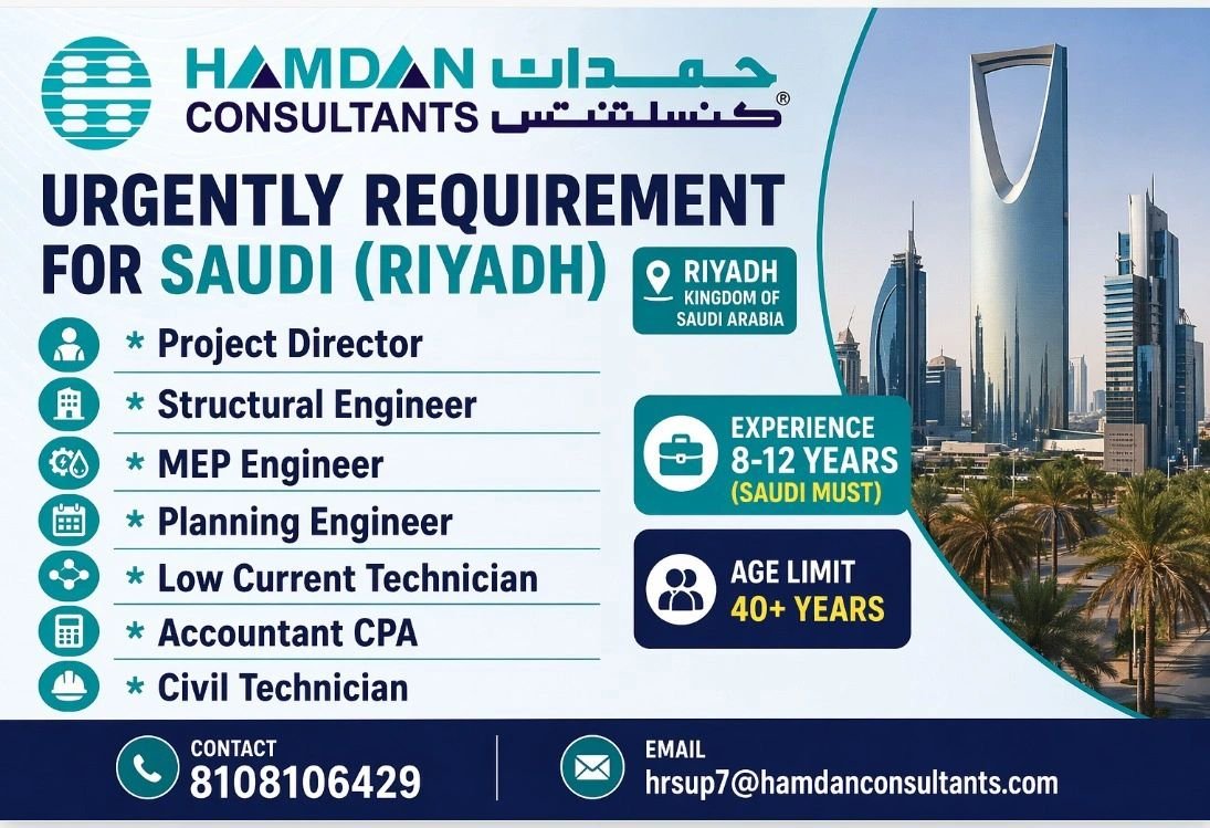Saudi Arabia Jobs 2026 | Riyadh Hiring for Engineers, Project Director & Technicians | Apply Now