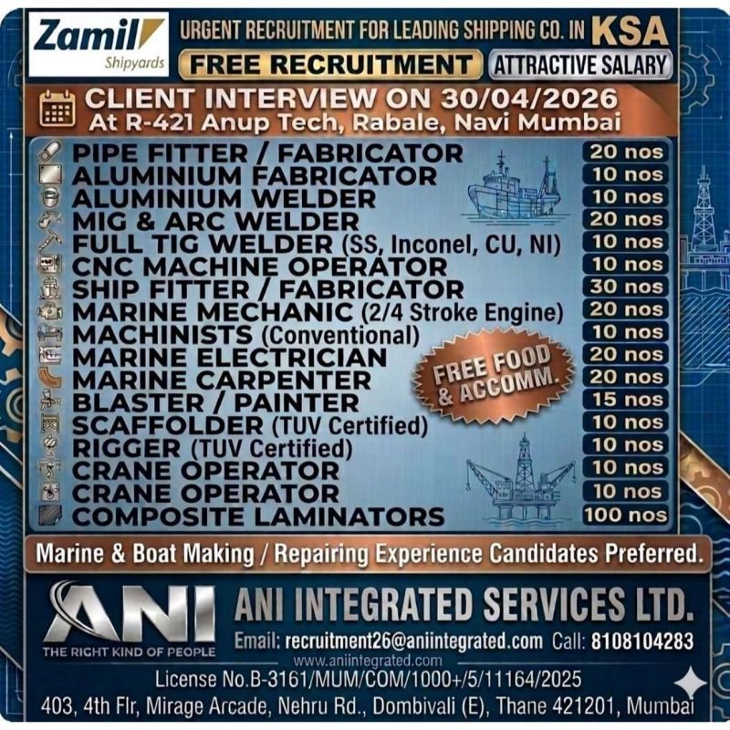 Zamil Shipyard Jobs 2026 | Saudi Arabia (KSA) Hiring | Free Recruitment 