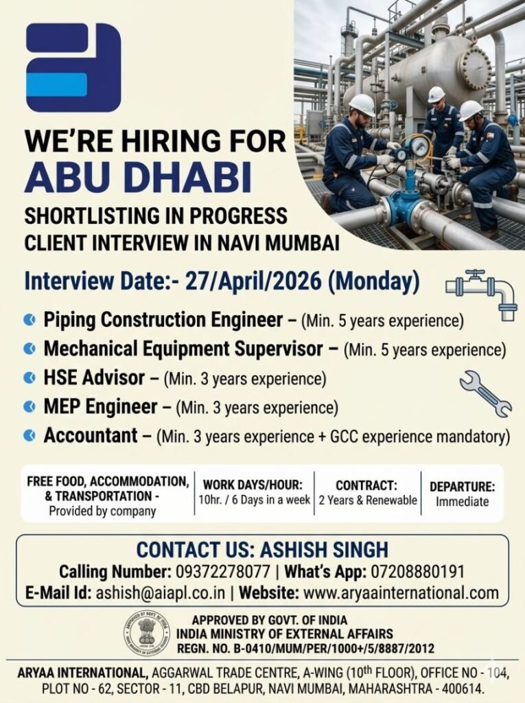 Abu Dhabi Oil & Gas Jobs 2026 | Engineer & Supervisor Vacancies | Apply Now
