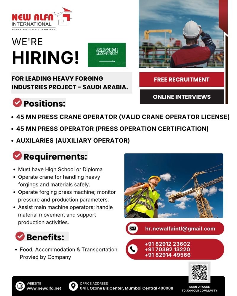 Saudi Arabia Jobs 2026 | Heavy Forging Industry Hiring 