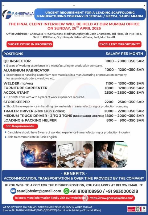 Multiple Job Openings for Saudi Arabia - Apply Today