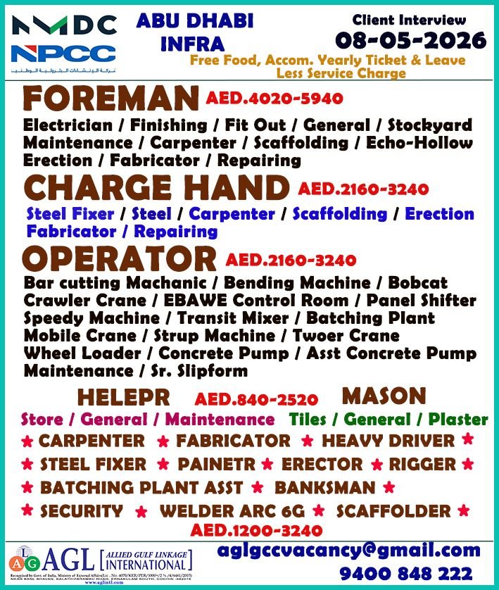 UAE Abu Dhabi Infrastructure Jobs 2026: NPCC & NMDC Hiring