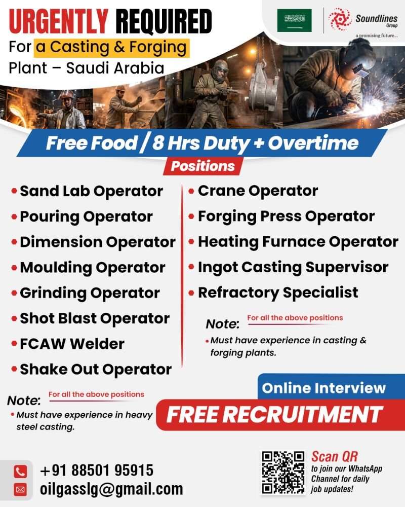 Hiring For a Casting & Forging Plant - Saudi Arabia