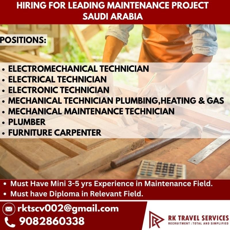 Hiring For Maintenance Project in Saudi Arabia