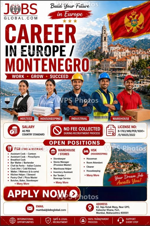 Montenegro Job Vacancies 2026: Europe Hiring for Warehouse, Hospitality & Housekeeping Jobs