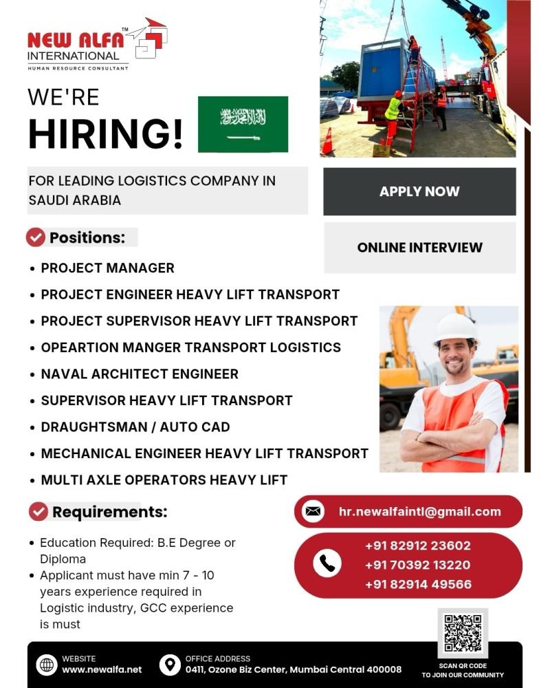 Urgent Hiring For leading Logistics Company in Saudi Arabia 