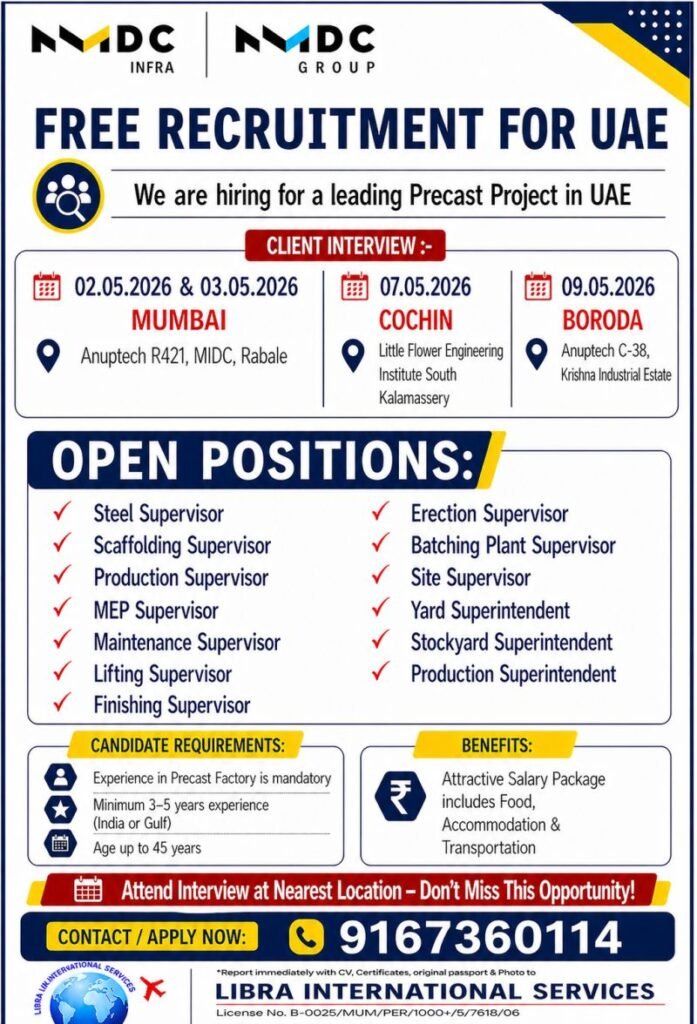 Free Recruitment for UAE 2026: Precast Project Jobs | Apply for Supervisor Roles