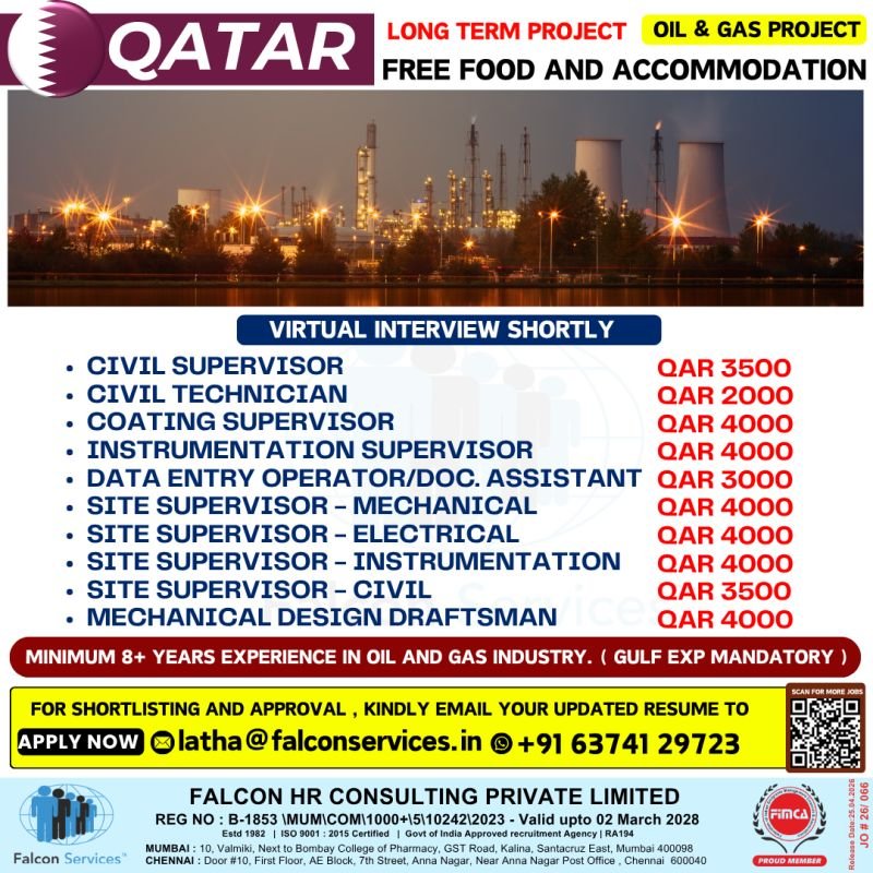 Multiple Job openings For Qatar - Oil & Gas Project