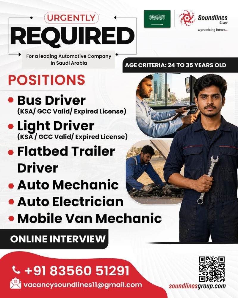Hiring Urgent For a leading Automotive Company in Saudi Arabia