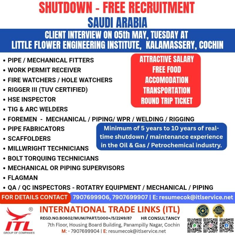 Saudi Arabia Shutdown Jobs 2026: Free Recruitment for Oil & Gas Maintenance Roles | Direct Interview