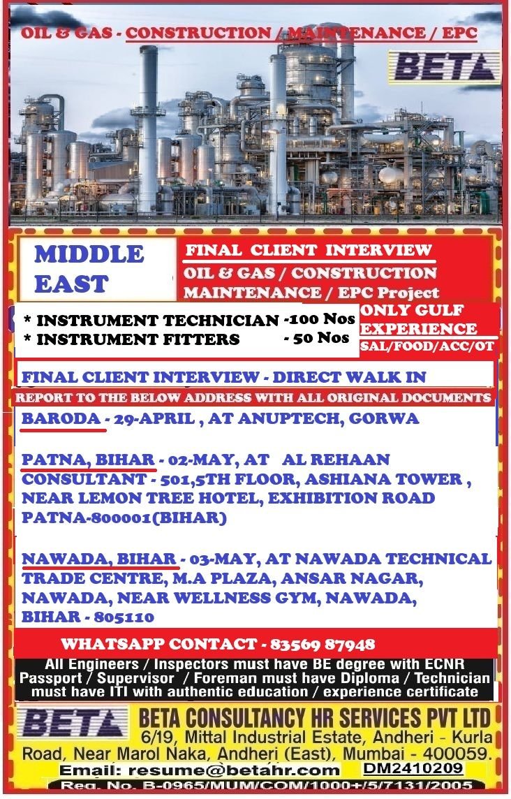 MIDDLE EAST – Oil & Gas Jobs - Construction / Maintenance / EPC