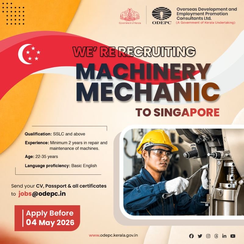 Hiring Machinery Mechanic to Singapore.