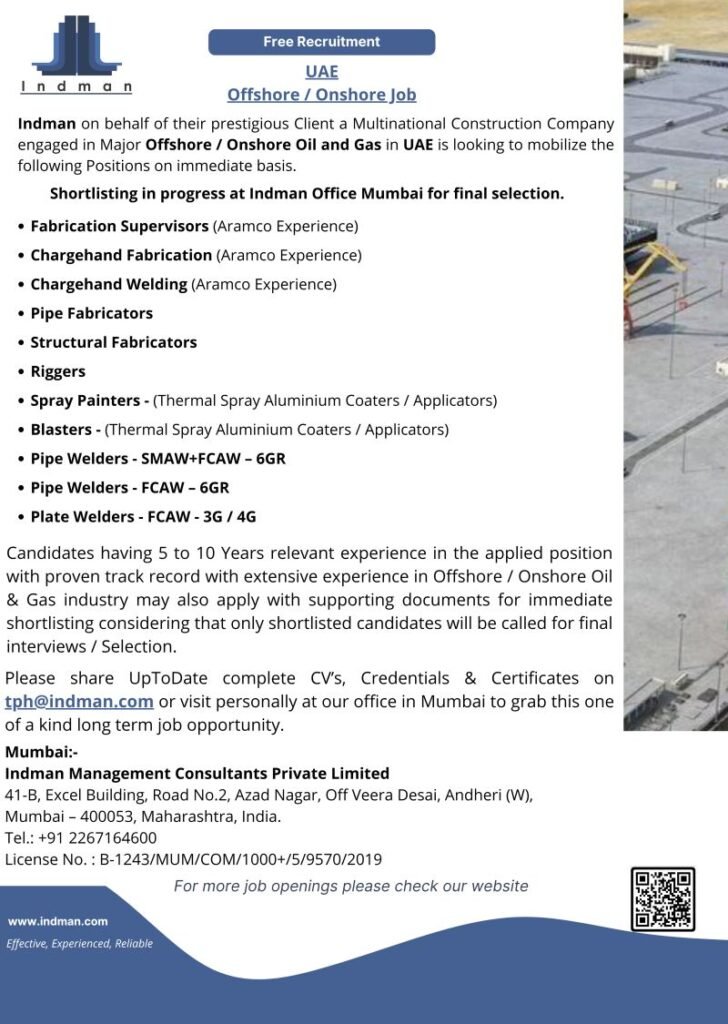 Free Recruitment For UAE - Offshore / Onshore Job - Apply Now