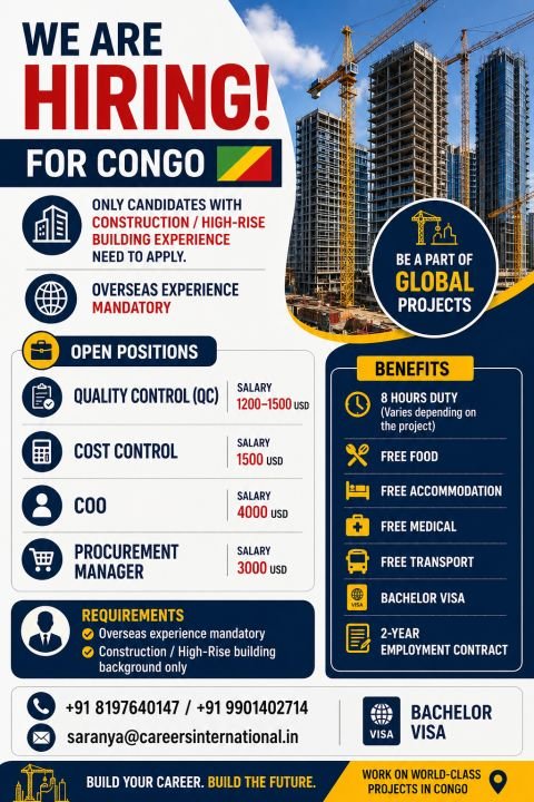 Congo Construction Jobs 2026 – High Salary Overseas Vacancies | Apply Now