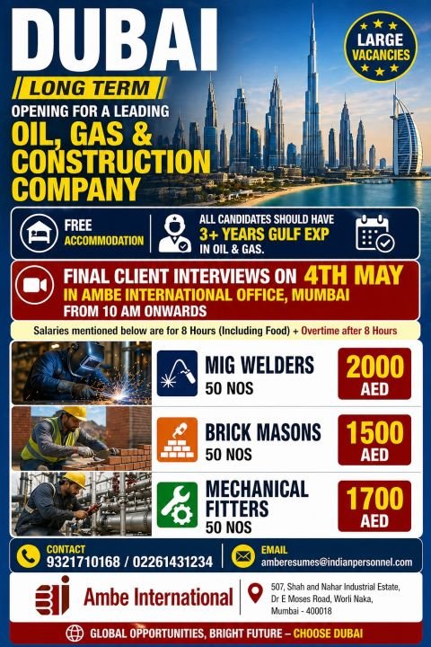 Dubai Long-Term Job Opportunities – Oil, Gas & Construction Sector 