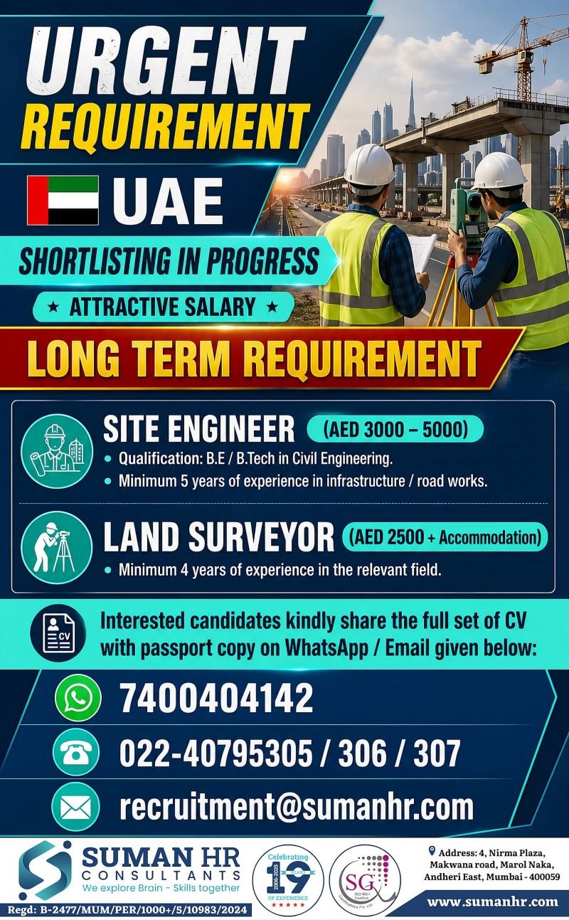 UAE Construction Jobs 2026 – Site Engineer & Land Surveyor Vacancies | Apply Now