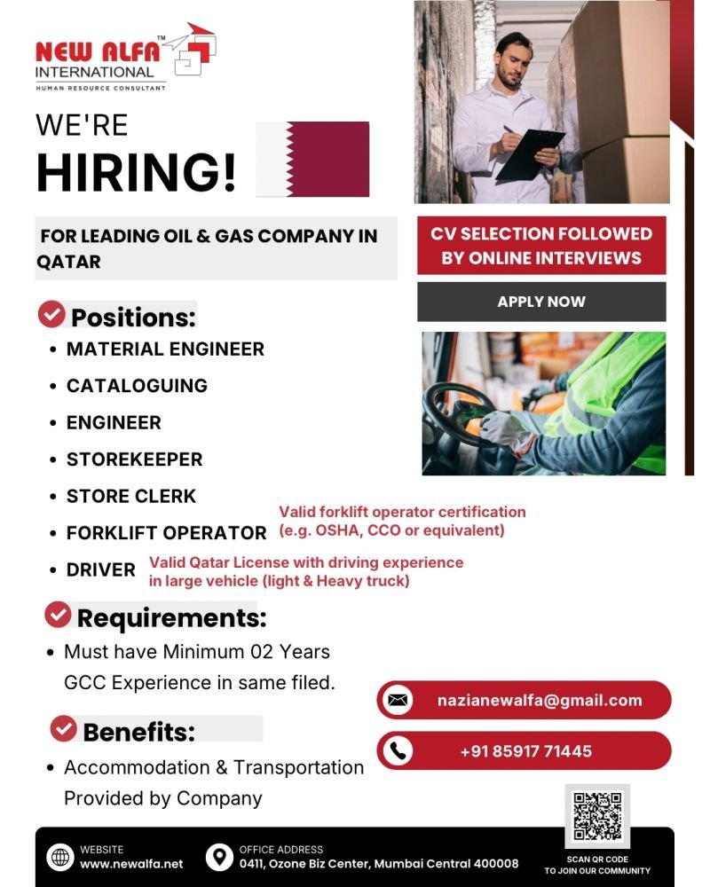 Qatar Oil & Gas Jobs 2026 – Hiring Engineers, Storekeepers & Operators | Apply Now