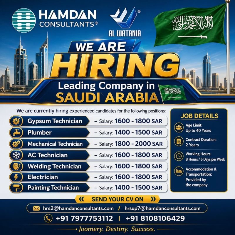 hiring for a Leading company in Saudi Arabia