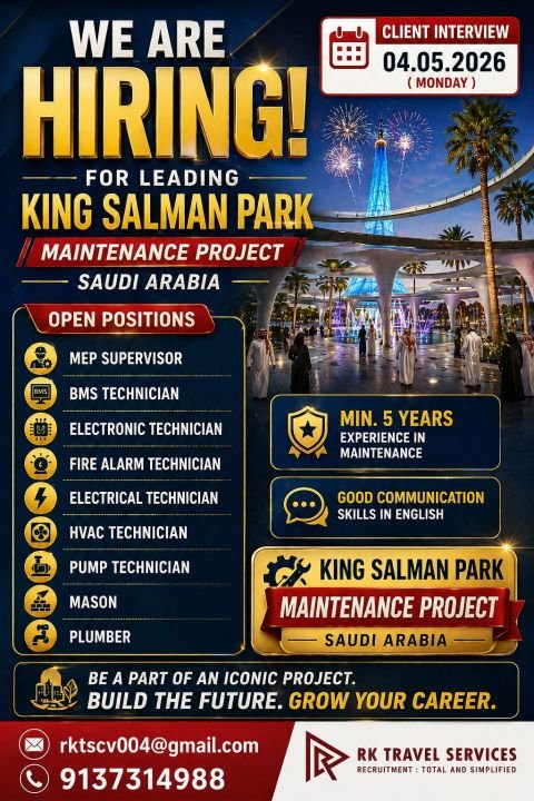 Saudi Arabia Jobs 2026 – King Salman Park Maintenance Project | Apply Now